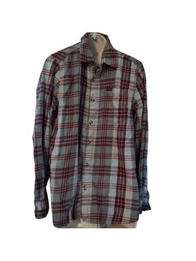 Lee Men's Long Sleeve Flannel Shirt - Medium - Blue& Red Cotton Blend